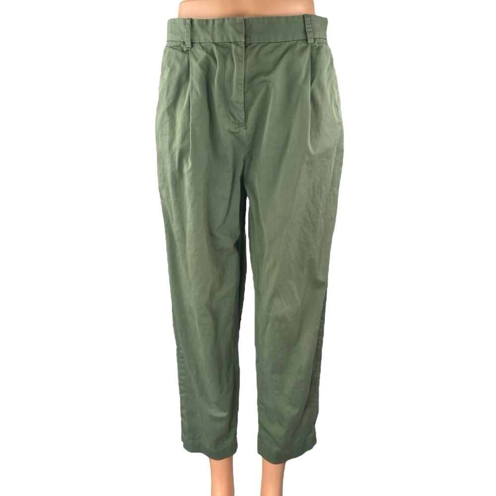 Everlane Women's Green High Rise Pleated Tapered Leg Crop Trousers Pants Size 0
